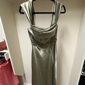 Mia Shiny Satin Convertible Dress - Moss Green